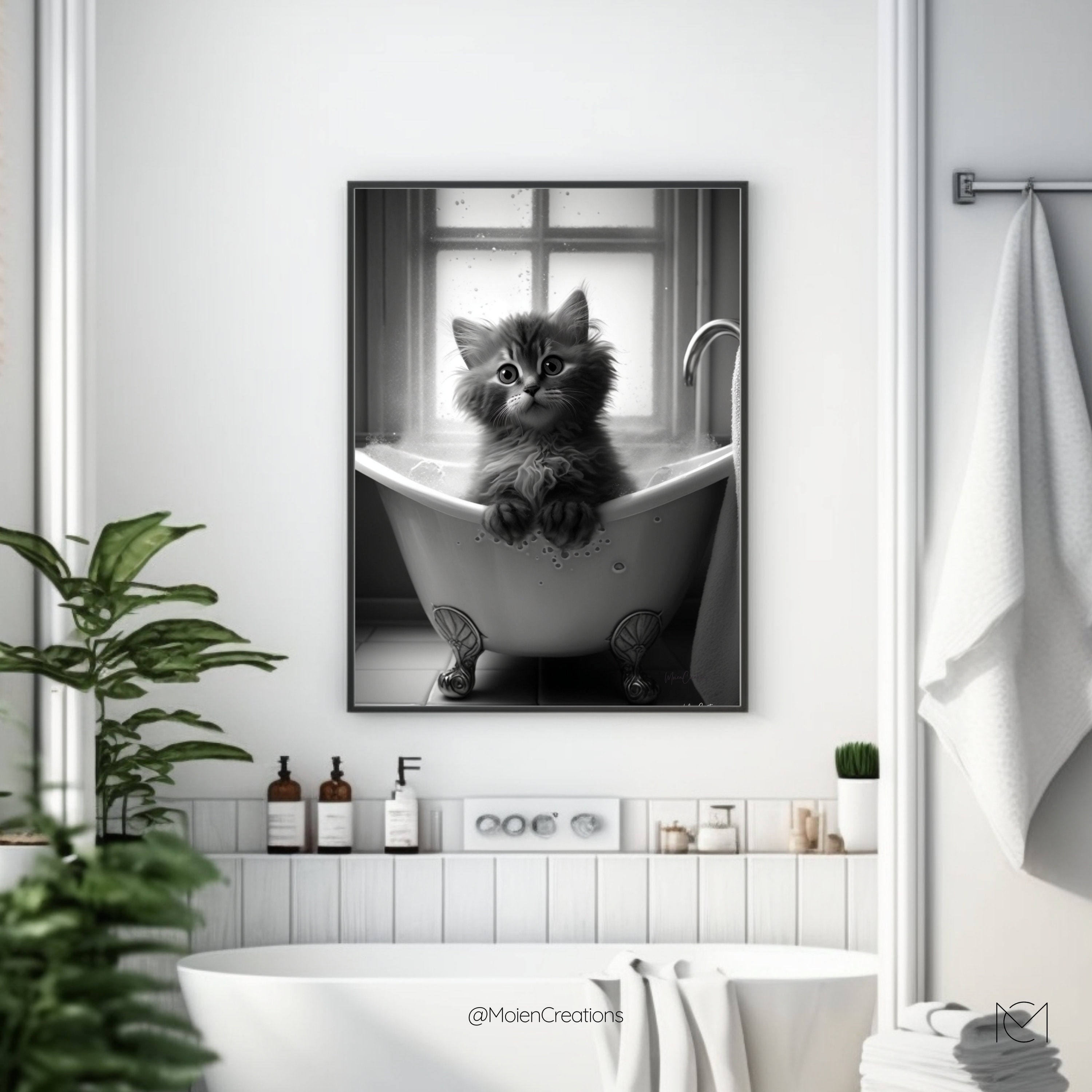 Cute Cat Bathroom Art. Funny Bathroom Prints. Cat Art Print. Toilet ...