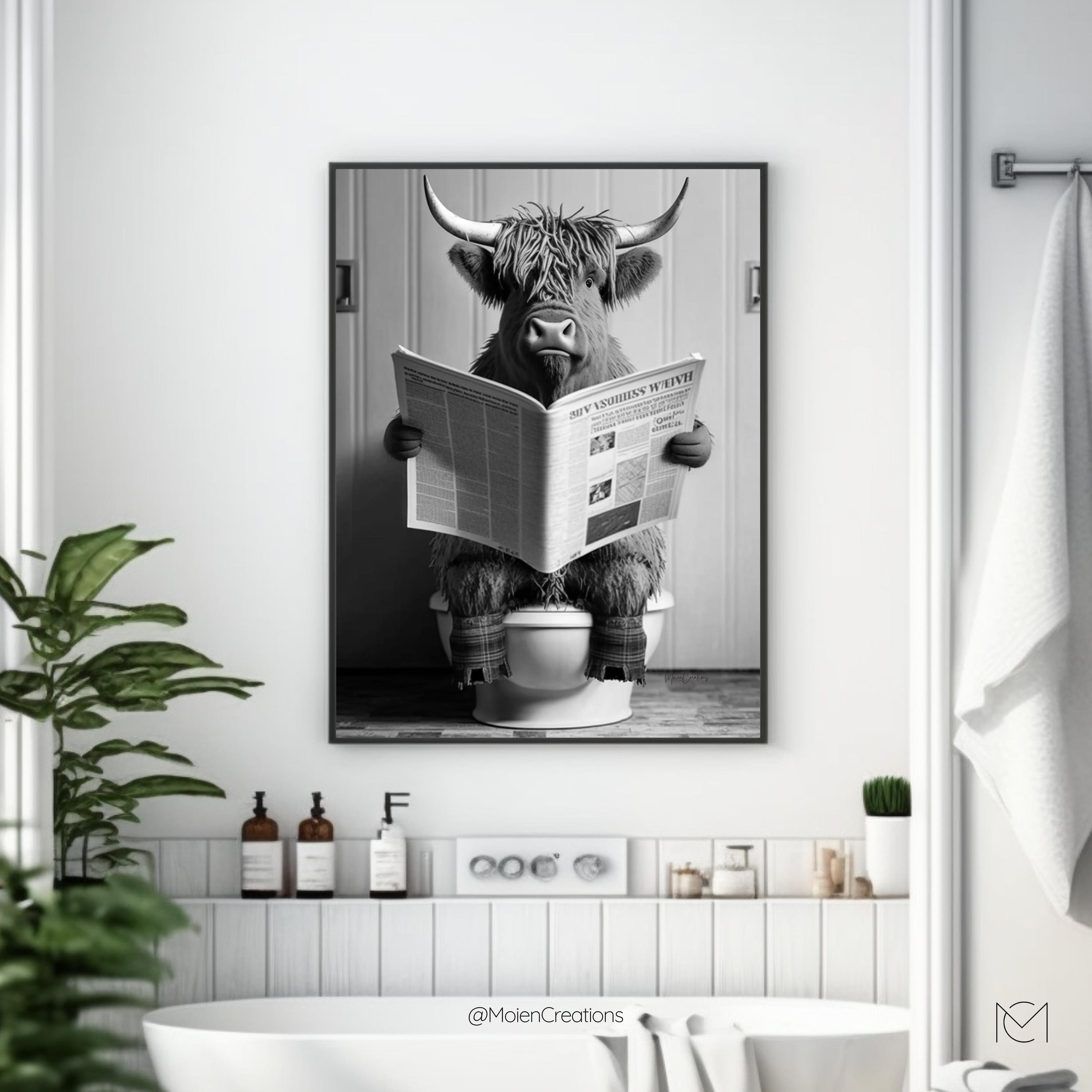 3 Piece Wall Art. Highland Cow Print. Funny Bathroom Prints. Cow on ...
