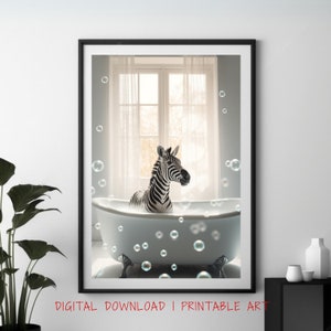 Zebra Wall Art - Whimsical Animal Decor, Zebra Art Print, Zebra Gifts, Wall Art Printable,  Elegant Zebra Decor, Bathroom Art, Jungle Print