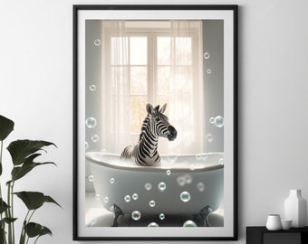 Zebra Wall Art - Whimsical Animal Decor, Zebra Art Print, Zebra Gifts, Wall Art Printable,  Elegant Zebra Decor, Bathroom Art, Jungle Print