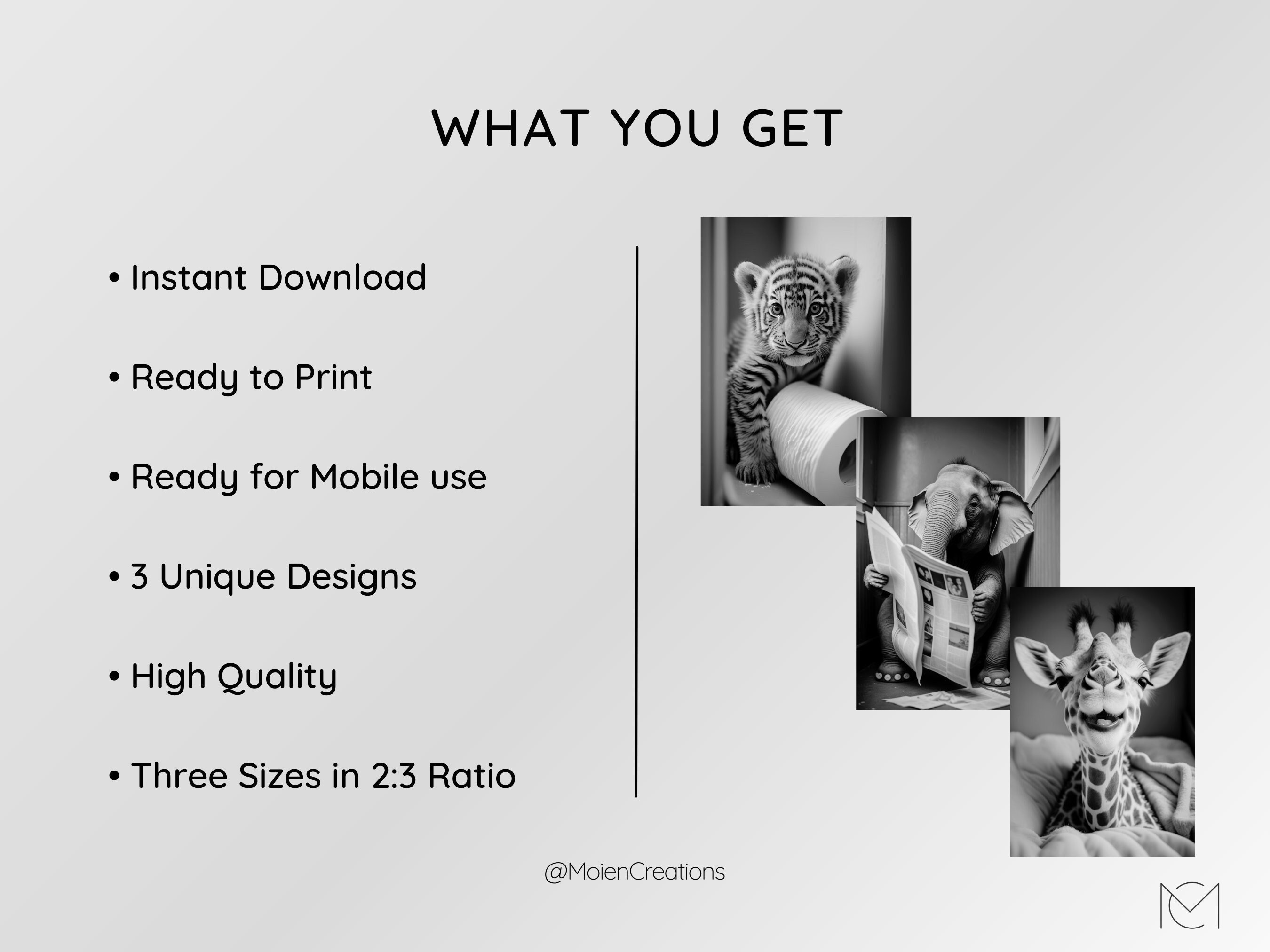 3 Piece Wall Art Funny Bathroom Prints jungle Animal Prints Etsy