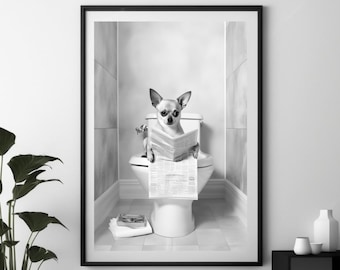 Funny Chihuahua Art, Toilet Humor, Fun Bathroom Decor, Bathtime Art, Chihuahua Dog Wall Art, Bathroom Poster, Chihuahua Gifts, Dog Printable