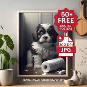 Cute Cavalier King Charles Spaniel Digital Print for Bathroom -  Toilet Humor Wall Art, Funny Bathroom Art, Ideal Dog Decor Gift, in JPG