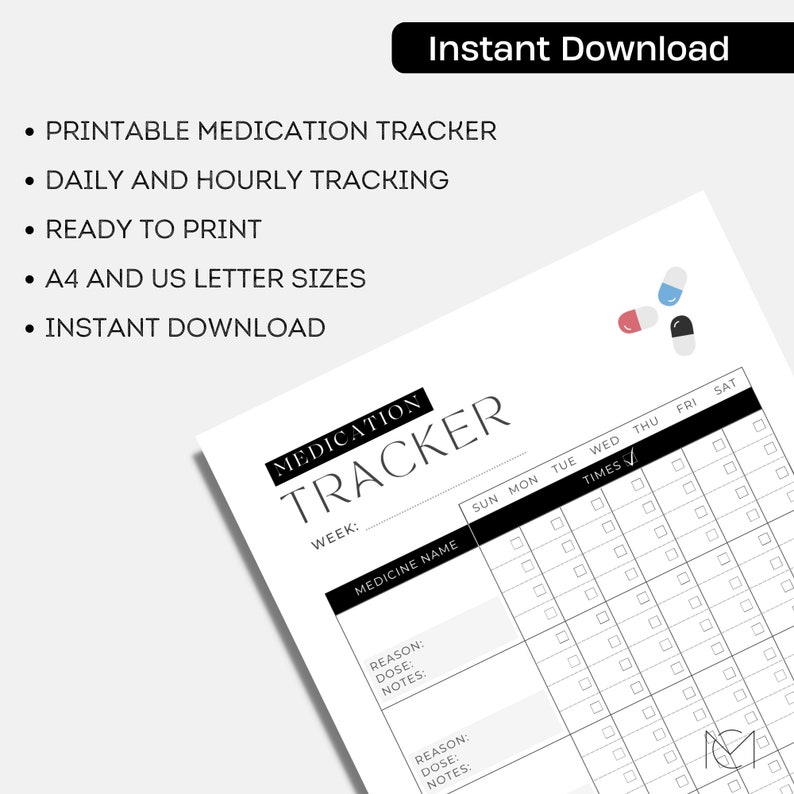 Medication Tracker Printable Medicine Tracker Medication Etsy Medication Tracker Printable Medicine Tracker Medication Etsy