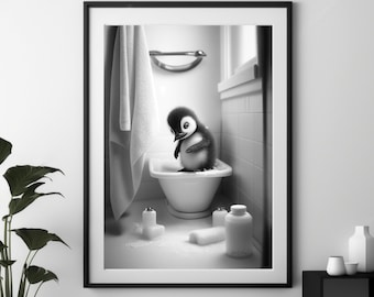 Poster su tela, motivo: pinguino nella vasca da bagno