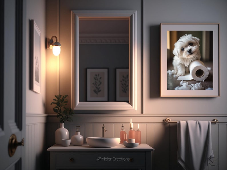 Dog Digital Art, Dog Digital Download, Dog Bathroom Print, Fun Bathroom ...