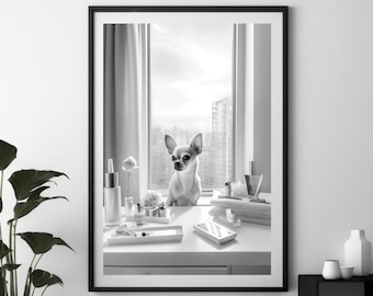 Cute Chihuahua Wall Art, Fur Vanity Make-up Print, Chihuahua Dog Wall Art, Chihuahua Gifts, Dog Printable, Gift for her, Whimsical Decor