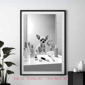 Chihuahua Art, Fur Vanity Make-up Print, Chihuahua Dog Wall Art, Chi Poster, Chihuahua Gifts, Dog Printable, Dog Lover, Gift for her