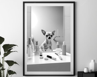 Chihuahua Art, Fur Vanity Make-up Print, Chihuahua Dog Wall Art, Chi Poster, Chihuahua Gifts, Dog Printable, Dog Lover, Gift for her