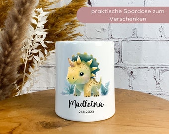 Spardose personalisiert Dino, Spardose Kind, Personalisierte Spardose, Geschenk zur Geburt, Taufe, Geburtstag, Spardose Keramik