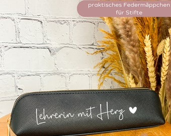 Federmäppchen Lehrerin mit Herz personalisiert, Abschiedsgeschenk Lehrer Grundschule, Stiftetasche zum Abschied, Stifte Etui