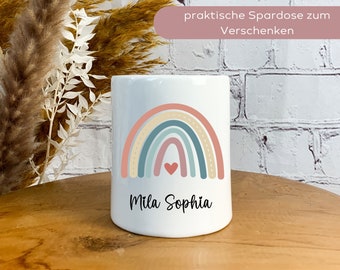 Spardose für Kinder, personalisiert Spardose Kinder, Regenbogen Spardose aus Keramik, Geschenk für Kinder zum Geburtstag