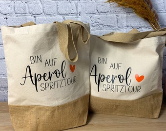 Juteshopper "Bin auf Aperol Spritztour" als Geschenkidee für die beste Freundin, Einkaufstasche mit Spruch, Geburtstagsgeschenk