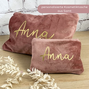 personalisierte Kosmetiktasche aus Samt, Kulturbeutel mit Namen, Geschenk beste Freundin, Muttertagsgeschenk Mama, Mädchen