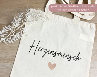 Baumwolltasche Herzensmensch, Geschenkidee beste Freundin, Tasche Lieblingsmensch, Herzensmensch Geschenk