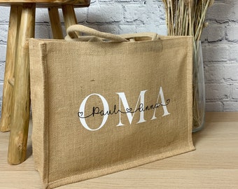 Jutetasche OMA personalisiert mit Kindernamen, Einkaufstasche personalisiert, Juteshopper mit Namen Geschenk für Mama Oma Freundin