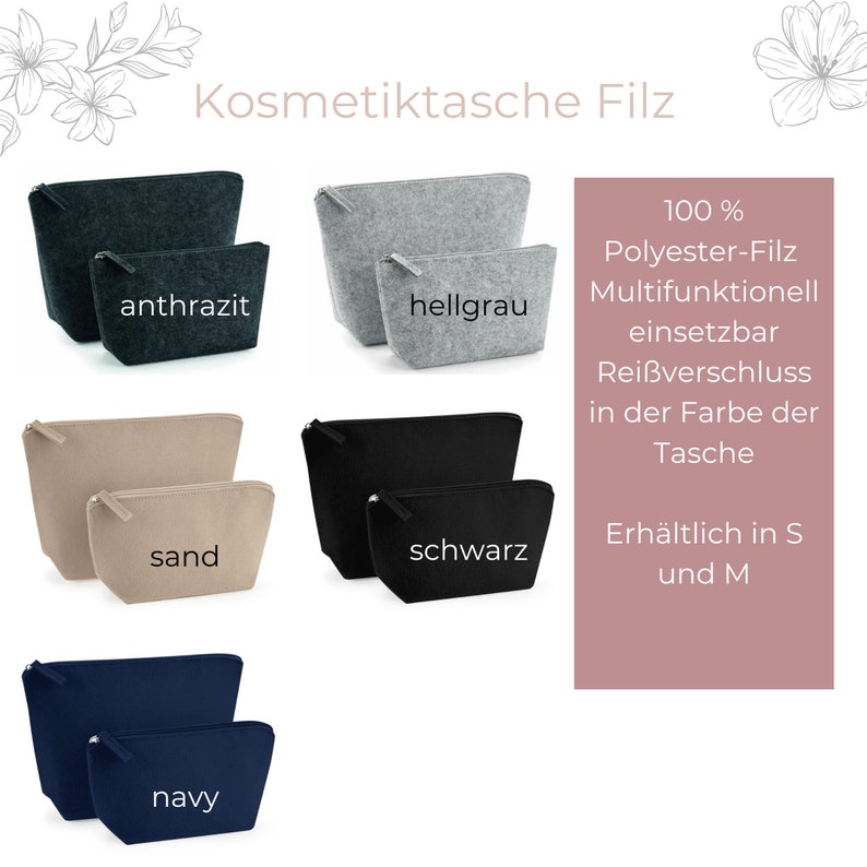 Kosmetiktasche personalisiert Filz, Geburtstagsgeschenk Frau, beste Freundin, Geschenk zum Muttertag, Kleinigkeit Weihnachten Bild 10