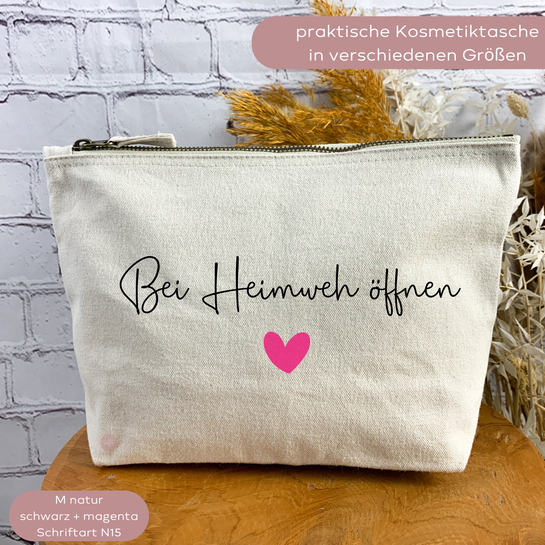 WZMPA Kosmetiktasche Mit Reißverschluss – 23x17 Cm, Baumwoll-Leinen, Wasserdicht, Personalisierbar Als Geschenk