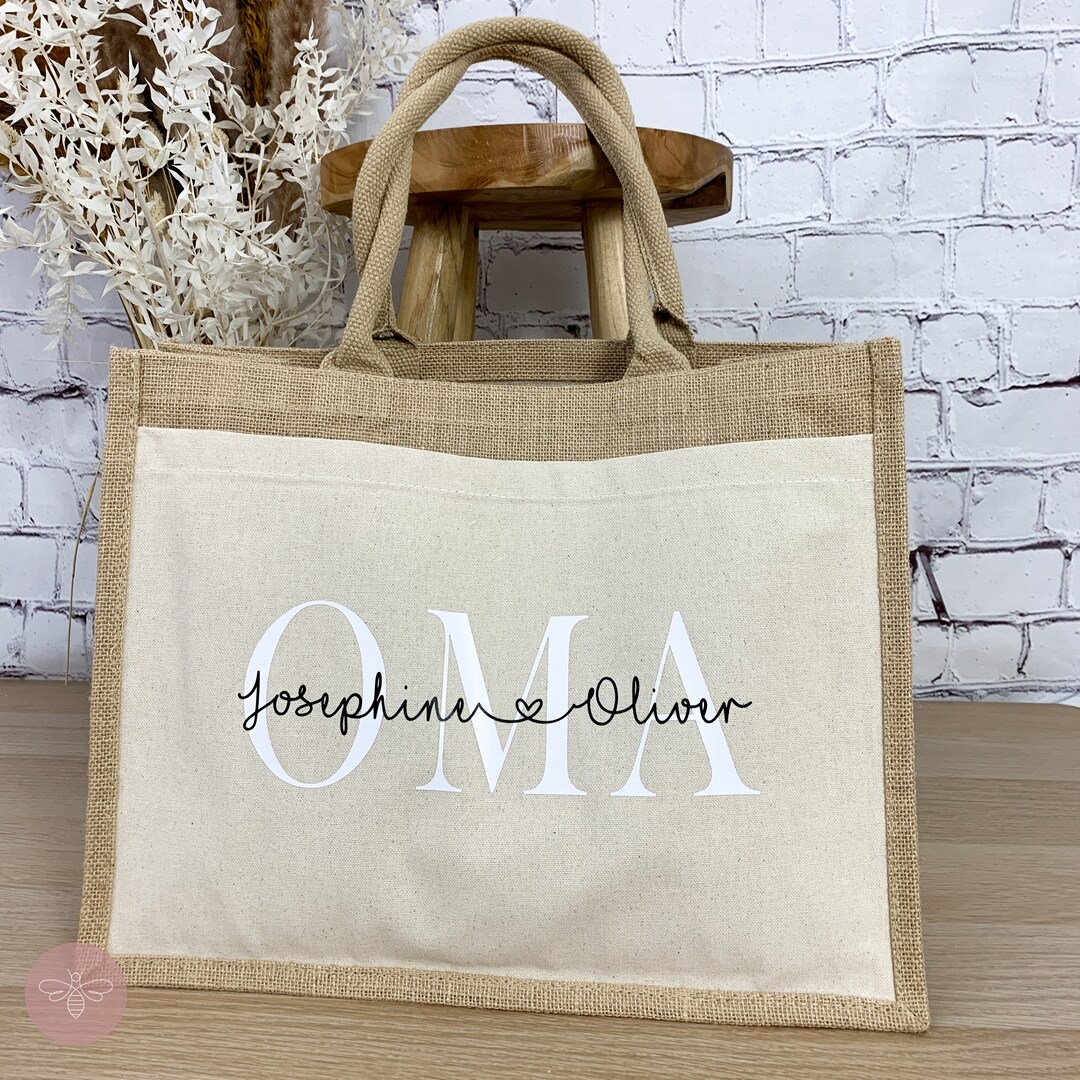 Personalisiertes Oma Geschenk Set | Jute Einkaufstasche Mit Schlüsselanhänger | Oma Geburtstagsgeschenk