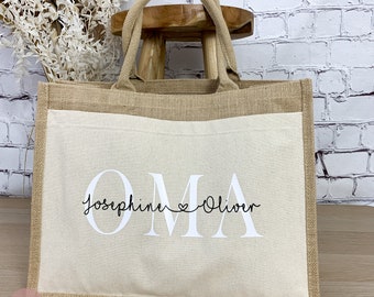 Jutetasche OMA personalisiert mit Kindernamen, Einkaufstasche personalisiert, Juteshopper mit Namen Geschenk für Mama Oma Freundin