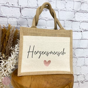 Jutetasche Herzensmensch, individuelle Geschenke, Shopper Geschenktasche beste Freundin, Geschenktasche Lieblingsmensch Bild 3