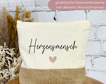 Kosmetiktasche Herzensmensch aus Baumwolle/Jute, individuelle Geschenke, Kleinigkeit Geschenk, Weihnachtsgeschenk Frau