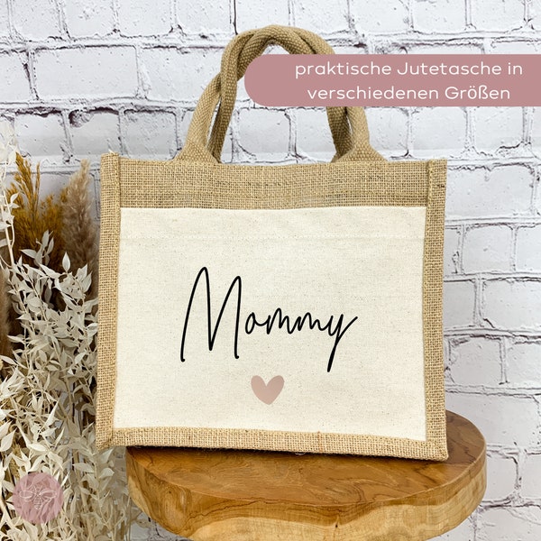 Jutetasche Mommy als Geschenk zur Babyparty oder für die werdende Mama, Schwangerschaft verkünden, Kleines Geschenk Geburt