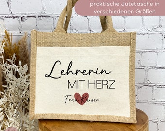 Geschenk Lehrerin mit Herz, Abschiedsgeschenk Lehrerin Tasche, Tragetasche Lehrer personalisiert Abschied, Dankeschön