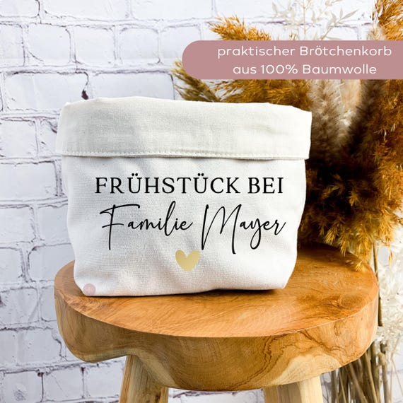 Brotkorb Personalisiert Stoff, Brötchenkorb Mit Namen Als Frühstückskorb Geschenk Familie & Einzug – Camping Deko Utensilo
