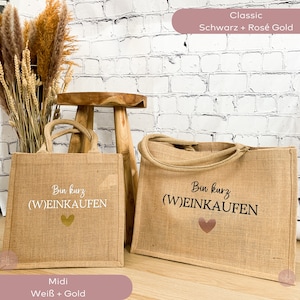 Geschenkidee beste Freundin Jutetasche Bin kurz Weinkaufen, Einkaufstasche Geschenke für Frauen, Geburtstagsgeschenk Jute Tasche Bild 3