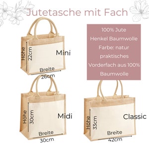 Größenauswahl Jutetasche mit Fach