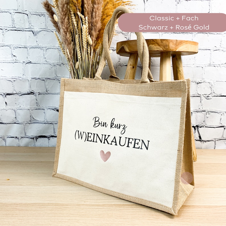 Geschenkidee beste Freundin Jutetasche Bin kurz Weinkaufen, Einkaufstasche Geschenke für Frauen, Geburtstagsgeschenk Jute Tasche image 5