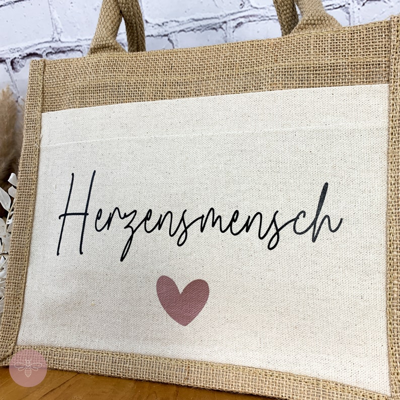 Jutetasche Herzensmensch, individuelle Geschenke, Shopper Geschenktasche beste Freundin, Geschenktasche Lieblingsmensch Bild 2