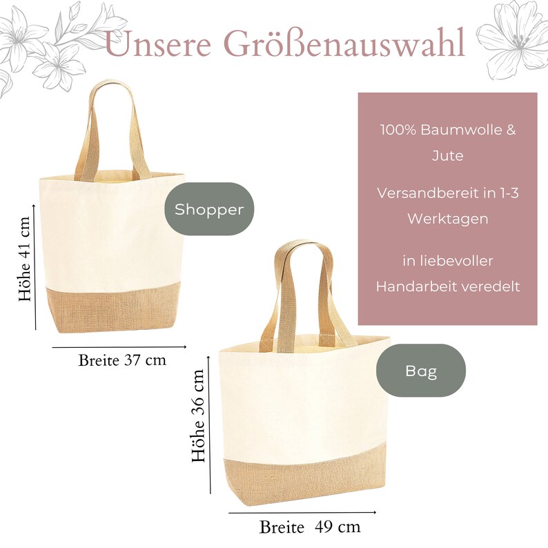 Juteshopper Oma liebevoll in verschiedenen Größen, Jutetasche Oma, Geschenk Oma Geburtstag Bild 7