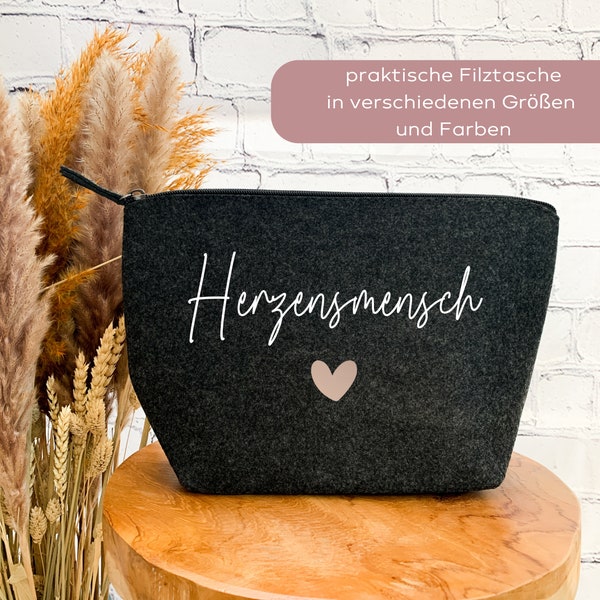 Kosmetiktasche Herzensmensch Filz, Geburtstagsgeschenk Frau, beste Freundin, Geschenk zum Muttertag, Kleinigkeit Weihnachten