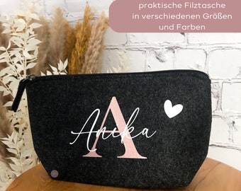 Kosmetiktasche Filz mit Initiale und Name, Geburtstagsgeschenk Frau, beste Freundin, Geschenk zum Muttertag, Kleinigkeit Weihnachten