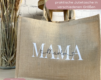 Jutetasche MOM personalisiert mit Kindernamen, Einkaufstasche personalisiert, Juteshopper mit Namen Geschenk für Mama Oma Freundin