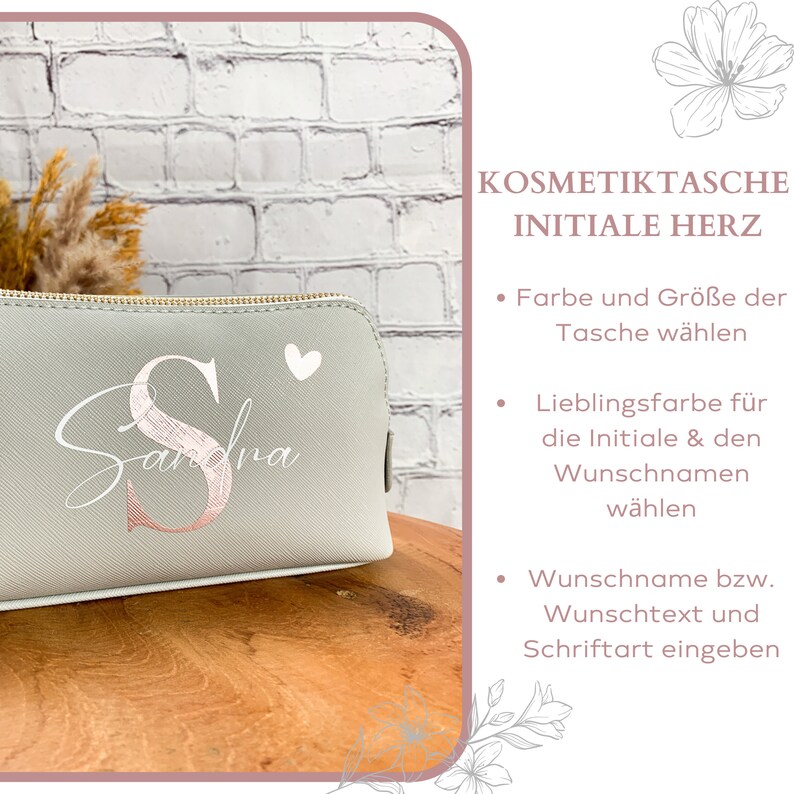 personalisierte Kosmetiktasche Initiale und Name, Geschenk Frau, Schminktasche für beste Freundin, Weihnachtsgeschenk Mama Bild 6