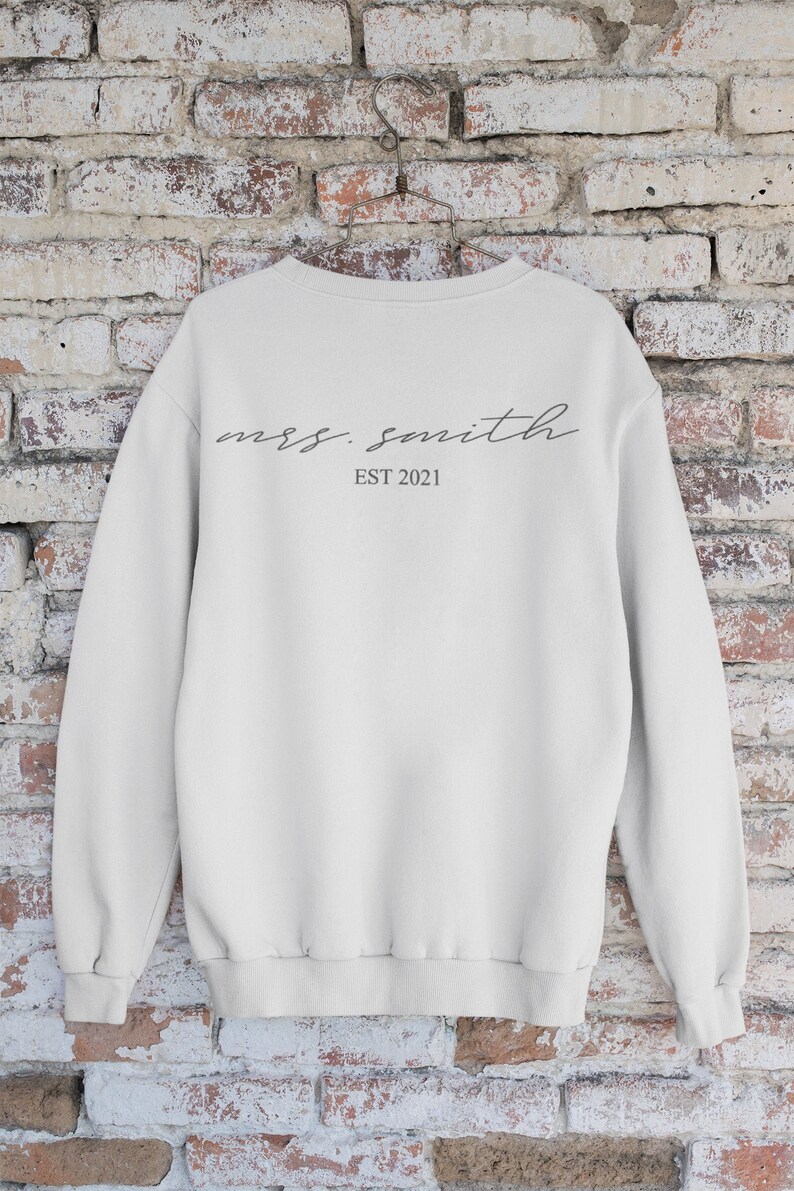 Just Married Wedding Gift for Team Bride with Personalized New Last Name | Custom Honeymoon Sweatshirt for a Newly Wed | Bride Gift