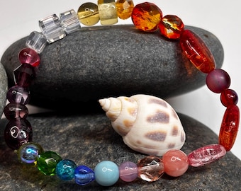 Rainbow Glass Bead Stretch Bracelet – Colorful Summer Jewelry