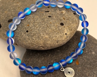 Blue Mystic Aura Quartz Bracelet, Mermaid Stones, Silver Charm