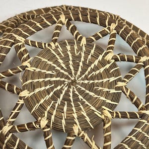 Suporte para cesta de agulhas de pinheiro trançada à mão | Descanso rústico para plantas em estilo boho, decoração em fibra natural imagem 5