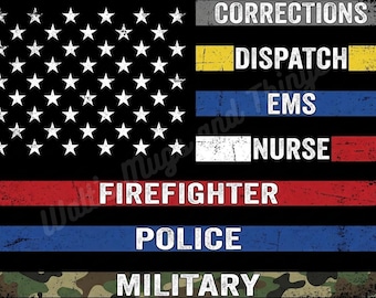 First Responders Flag- Nurse, EMS, Police, Fire, Military Mug Tumbler Png 300DPI Digital Download