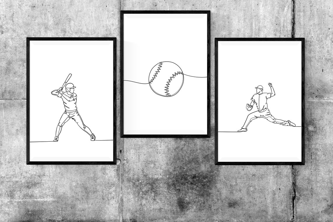 Baseball Line Art Set American Baseball Wall Art Print Sport Etsy