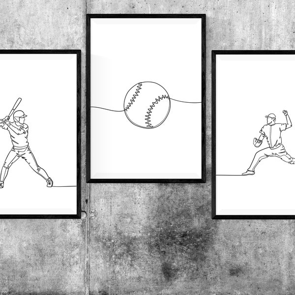 baseball line art set, american baseball Wall Art Print, sport Minimalist abstract print, digital art, mlb home decor, Downloadable Print,