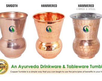 Copper Glass Tumbler Cup with Lid Yoga Ayurveda 300 ML Drinking Serving Water 