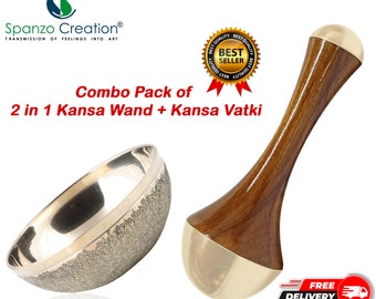 Varita Kansa + Copa Vatki para rostro/pie/cuerpo y masajeador Marma, herramientas curativas de relajación profunda