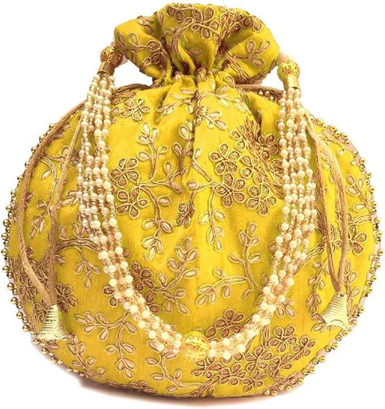 Broderad satin-potliväska, indisk bröllopsgåva och smyckespåse/påse bild 5