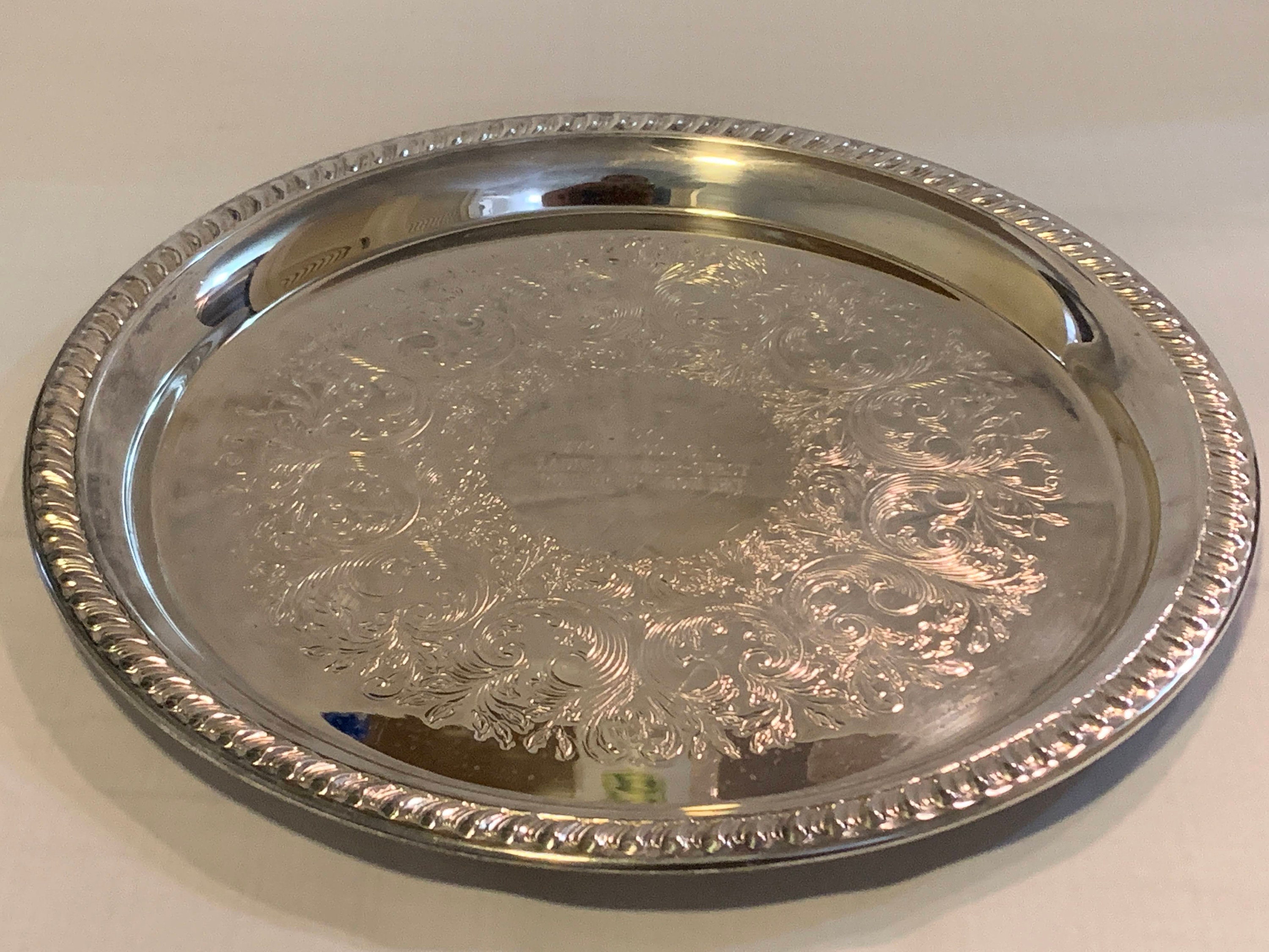 Vintage Silver plated Platter with writing Etsy