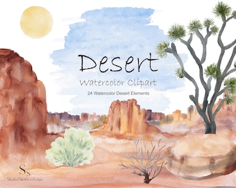 Watercolor Desert Landscape Clipart: Southwestern Scene Elements (Digital Download)